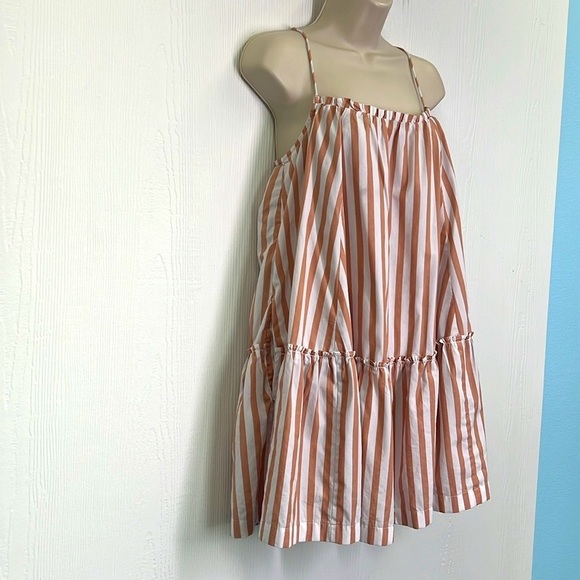 Abercrombie & Fitch - Stripe Ruffle Lined Spaghetti Strap Trapeze Mini Dress LG - Picture 3 of 12